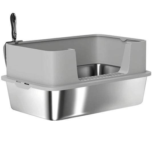 Stainless Steel Cat Litter Box, XL High Sided, 24" x 16" x 12", Grey Cat Litter Box Enclosures Grey at Gallery Canada