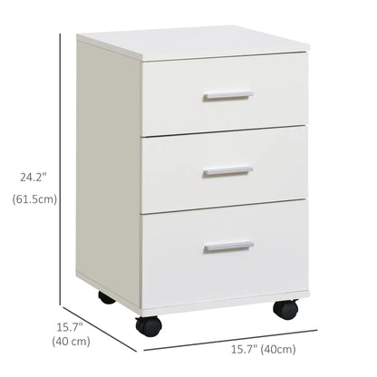 Mobile 3 Drawer File Cabinet with Wheels, Lock, Keys, White Office Cabinets & Cupboards at Gallery Canada