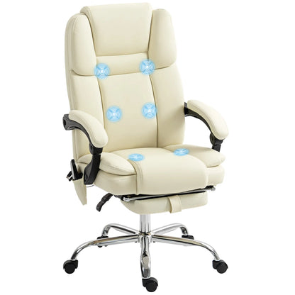Reclining Massage Office Chair, 6-Point Vibration, Footrest, High Back, White Massage Chairs at Gallery Canada
