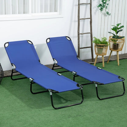 Set of 2 Folding Outdoor Lounge Chairs, Reclining Back, Breathable Mesh, Blue Lounger Chairs at Gallery Canada