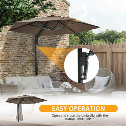 8 ft Wall Mounted Umbrella, 180° Rotatable Canopy, Khaki Sun Umbrellas at Gallery Canada