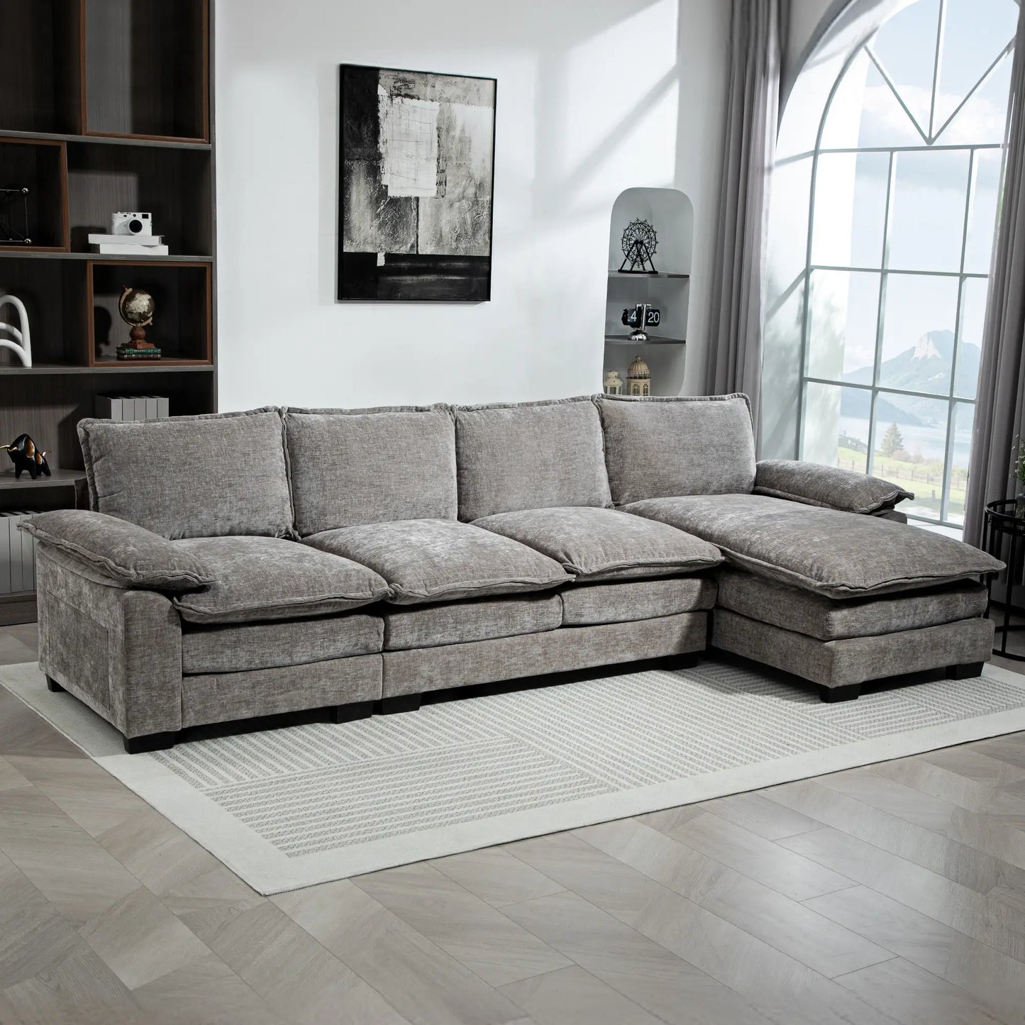 Chenille L-Shaped Sofa with Chaise Lounge, Double-Layer Seat Cushion, Grey Sofas & Reclining Chairs at Gallery Canada