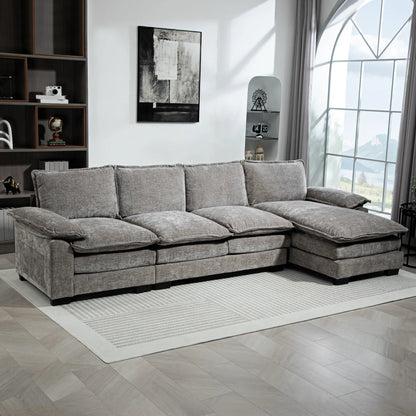 Chenille L-Shaped Sofa with Chaise Lounge, Double-Layer Seat Cushion, Grey Sofas & Reclining Chairs at Gallery Canada