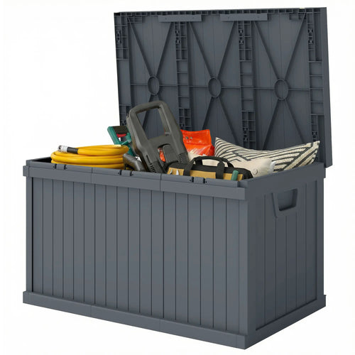 70 Gallon Deck Box, Resin Outdoor Storage Container, Dark Grey