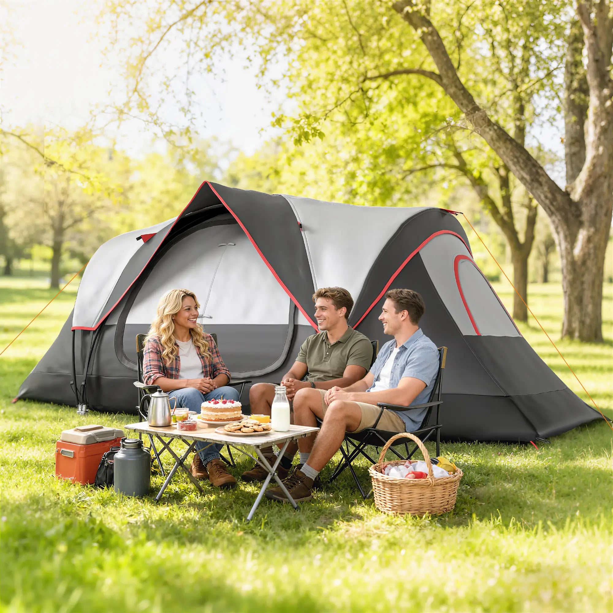 6-8 Man Camping Tent, 2000mm Waterproof Rainfly, Carry Bag, Dark Grey Camping Tents at Gallery Canada