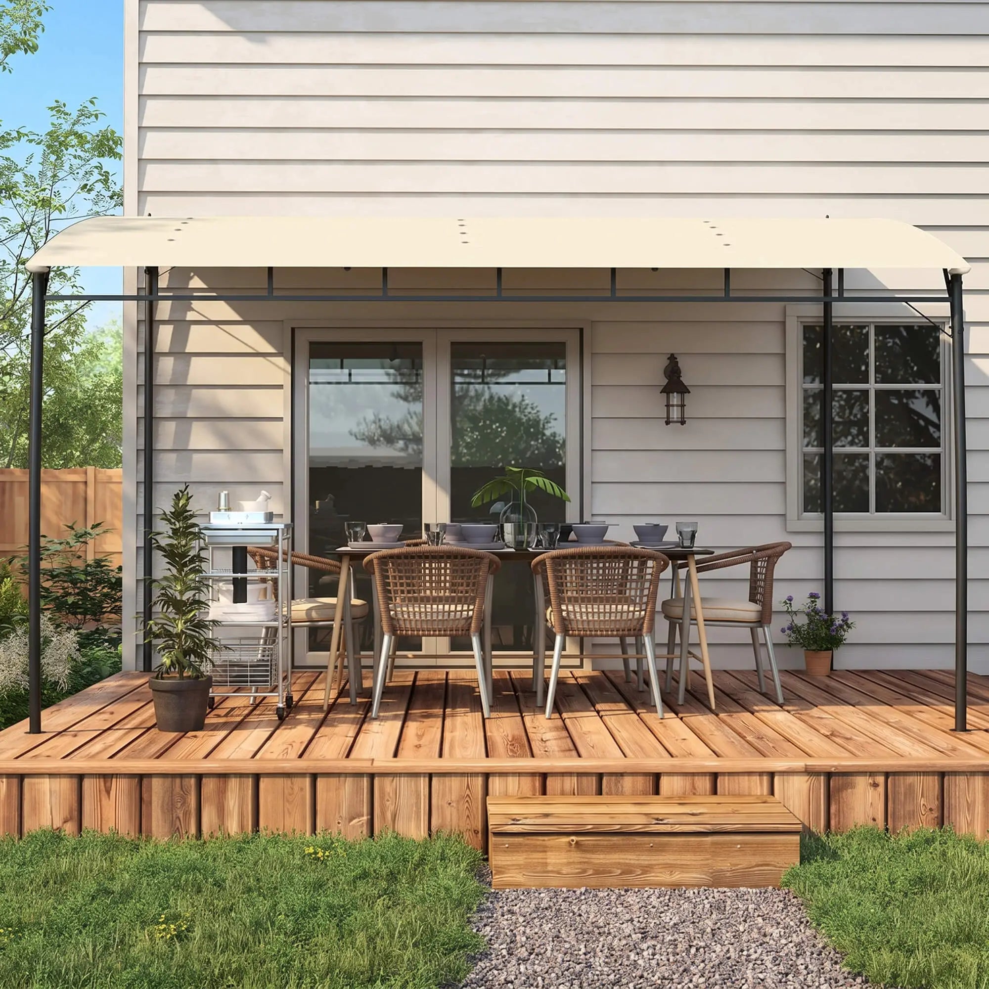 10' x 13' Outdoor Pergola, UV30+ Canopy, Steel Frame, Cream White Pergolas at Gallery Canada