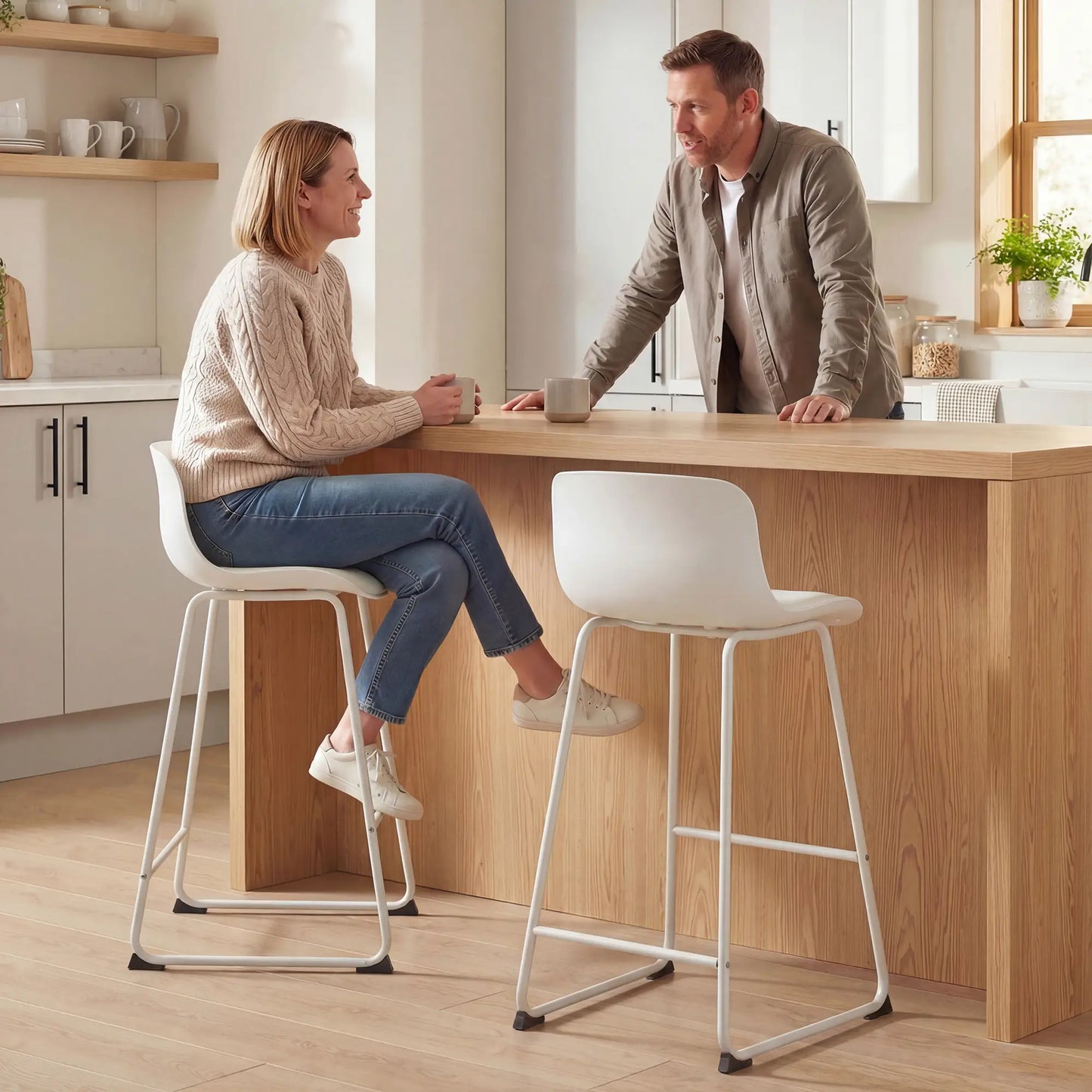 Modern Bar Stools Set of 2, PU Leather, Counter Height, White Bar Stools at Gallery Canada