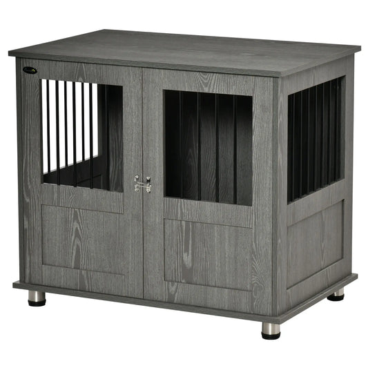 Dog Crate Furniture, Lockable Magnetic Door, Adjustable Feet, Grey Houses, Kennels & Pens Grey at Gallery Canada