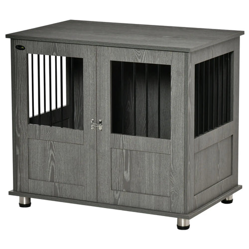 Dog Crate Furniture, Lockable Magnetic Door, Adjustable Feet, Grey