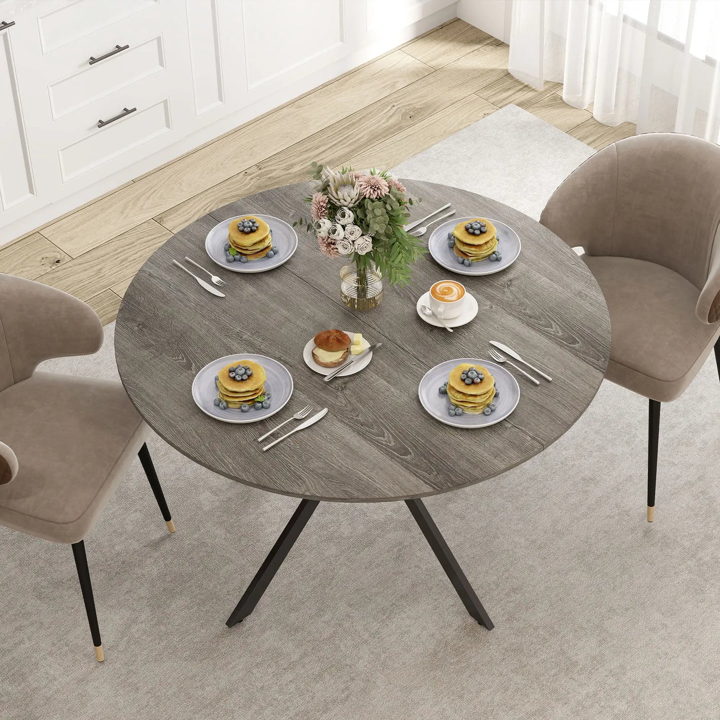 47" Round Kitchen Table for 4, Industrial Dining Table, Wood Grain, Black, Grey Dining Tables at Gallery Canada