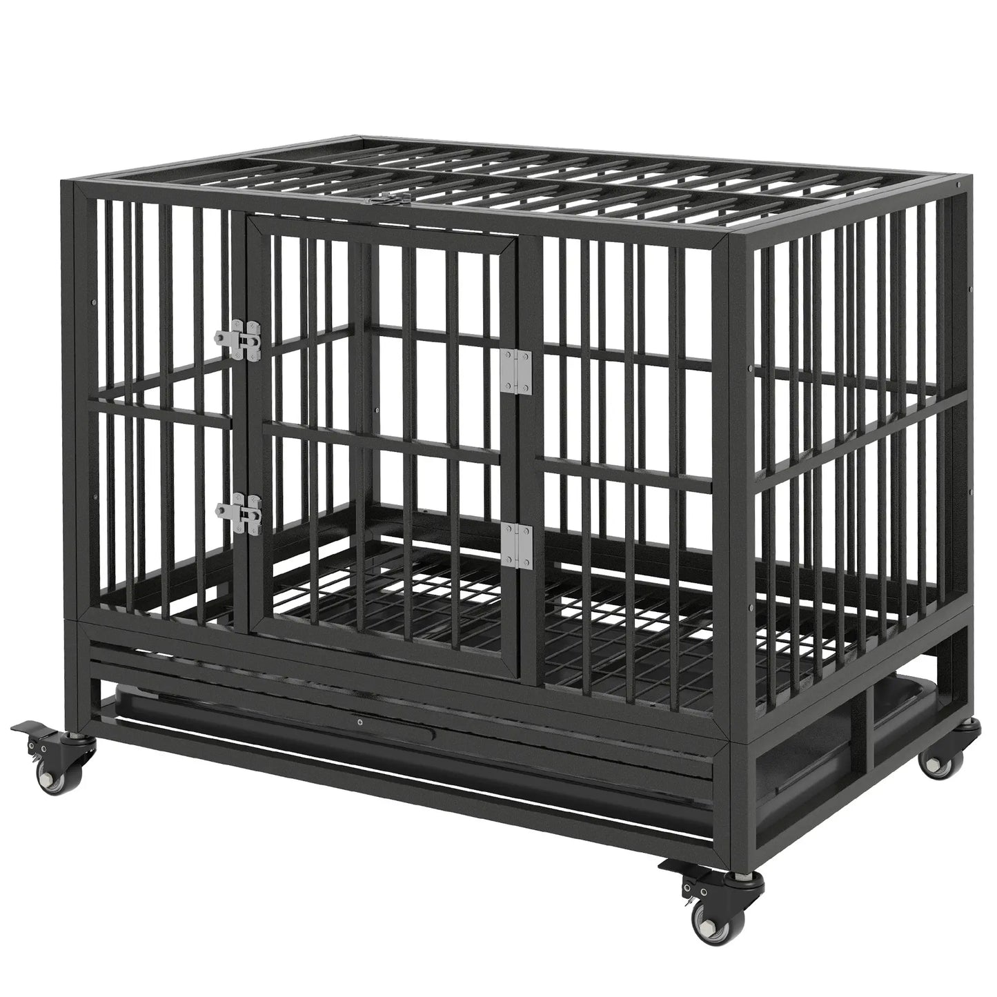 36" Heavy Duty Steel Dog Crate, Kennel with Wheels, Grey Houses, Kennels & Pens Black at Gallery Canada