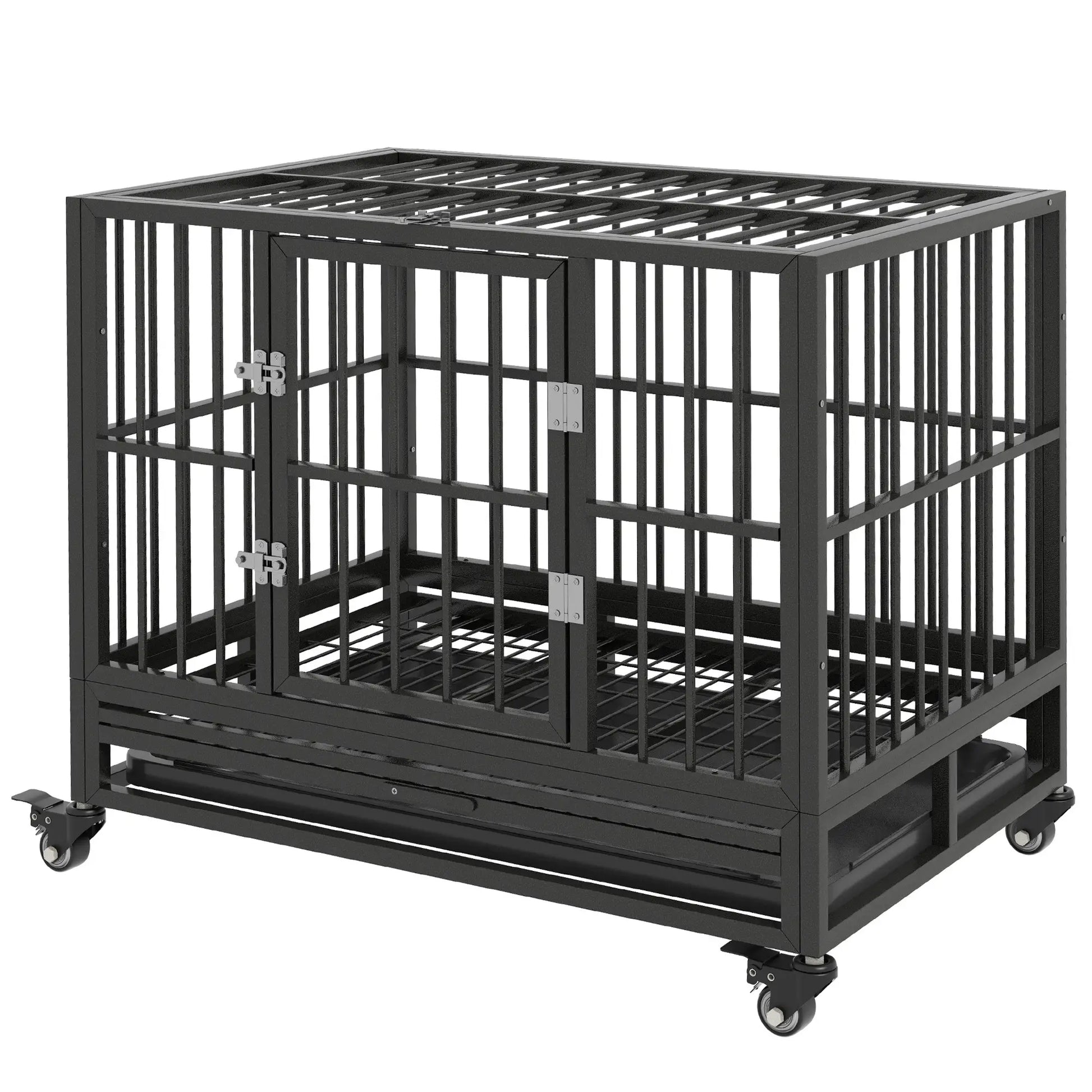36" Heavy Duty Steel Dog Crate, Kennel with Wheels, Grey Houses, Kennels & Pens Black at Gallery Canada