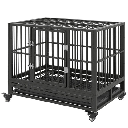 36" Heavy Duty Steel Dog Crate, Kennel with Wheels, Grey Houses, Kennels & Pens Black at Gallery Canada