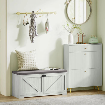 Shoe Storage Bench, Padded Seat, Holds 352 lb, 8 Pairs, Light Grey Shoe Storage Cabinets & Racks at Gallery Canada