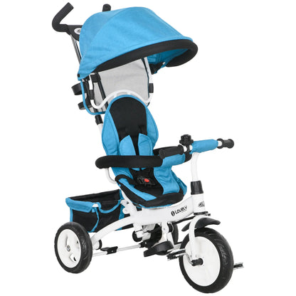 6 in 1 Toddler Tricycle Stroller, Basket, Canopy, 5-Point Harness, 12-60 Months, Blue Tricycles for Kids at Gallery Canada