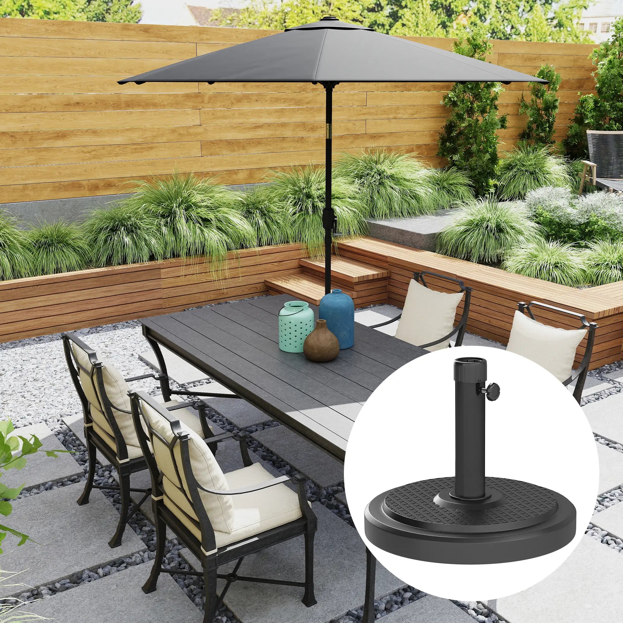 48 Lbs Patio Umbrella Base, Round HDPE, For 1.5
