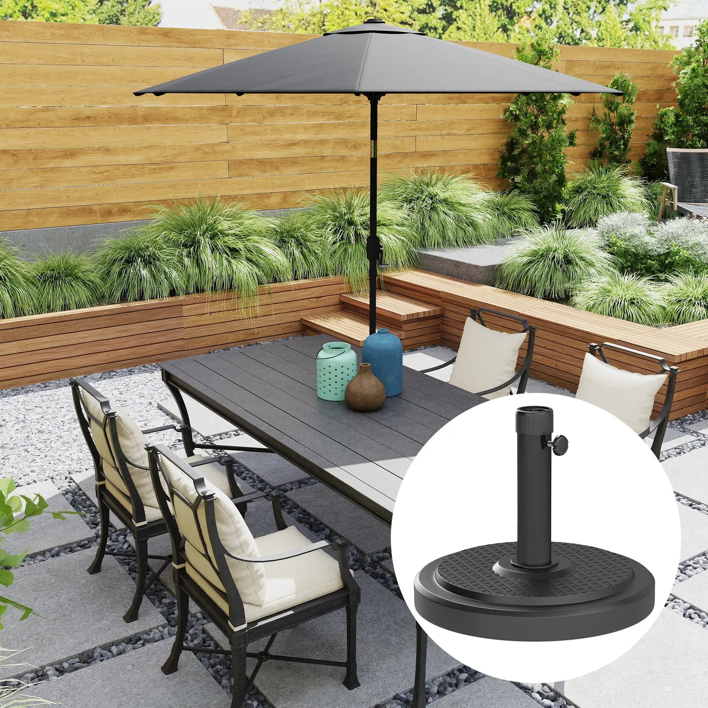 48 Lbs Patio Umbrella Base, Round HDPE, For 1.5" Or 1.9" Poles, Φ18.9" X 15.2" H, Black Umbrella Bases at Gallery Canada