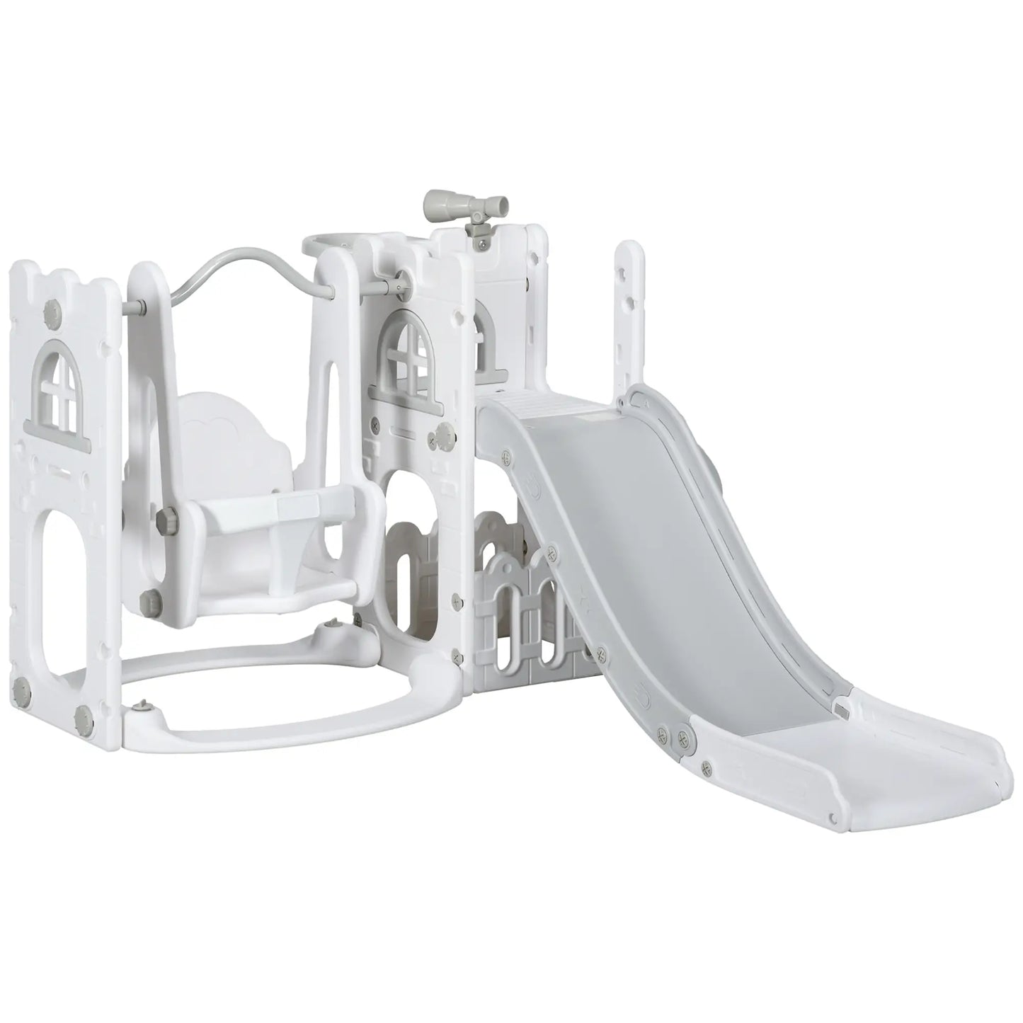6-in-1 Baby Swing Playset, Indoor with Basketball Hoop, Climber, Grey Gym Sets & Swings Grey, White at Gallery Canada