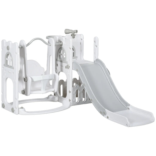 6-in-1 Baby Swing Playset, Indoor with Basketball Hoop, Climber, Grey Gym Sets & Swings Grey, White at Gallery Canada