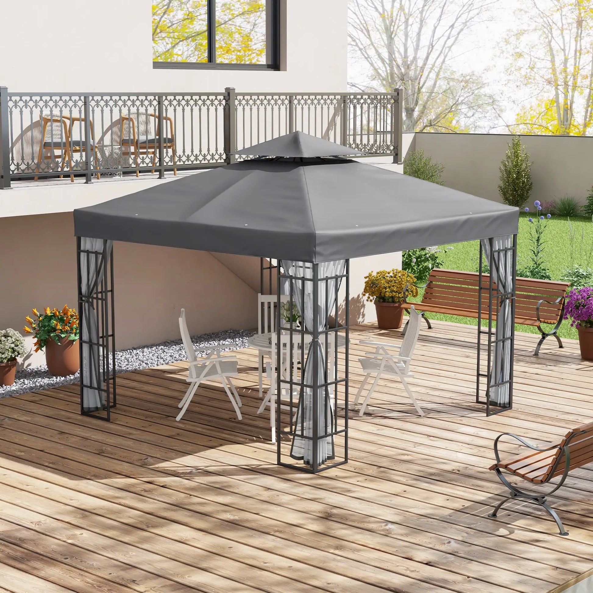 10'x10' Garden Gazebo, Portable Canopy, Mosquito Netting, Grey Gazebos at Gallery Canada
