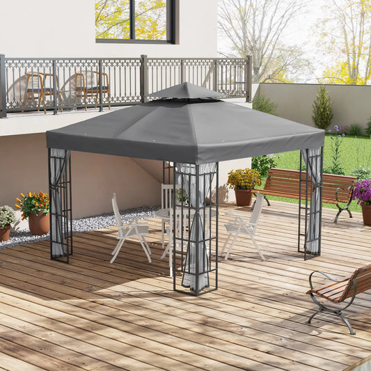 10'x10' Garden Gazebo, Portable Canopy, Mosquito Netting, Grey Gazebos Black, Grey at Gallery Canada