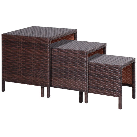 Set of 3 Wicker Nesting Tables, Rattan, All Weather, Brown Bistro Sets Brown at Gallery Canada