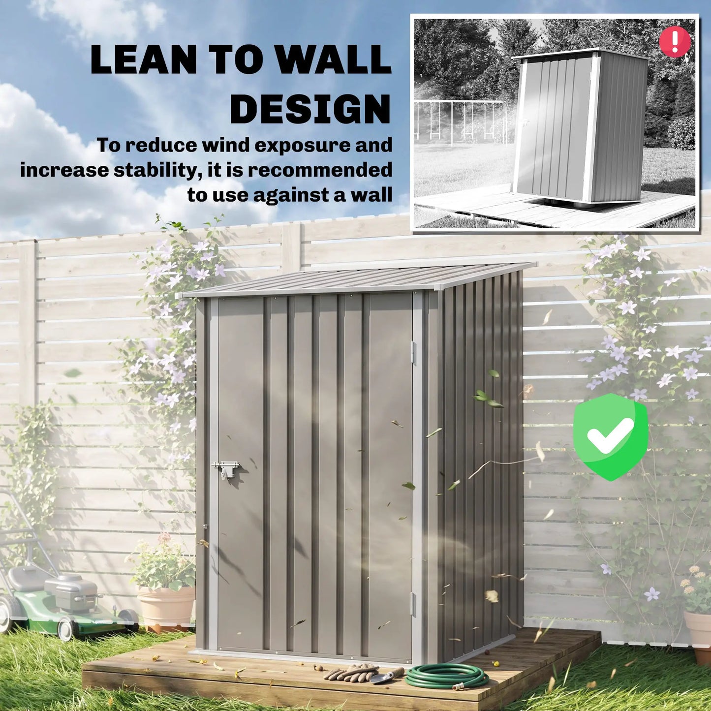 3.3' x 3.4' Outdoor Storage Shed, Galvanized Steel, Lockable Door, Brown and White Sheds at Gallery Canada
