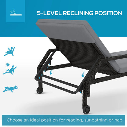 Wicker Chaise Lounger, 5-Level Adjustable Backrest, Light Grey Chaise Loungers at Gallery Canada