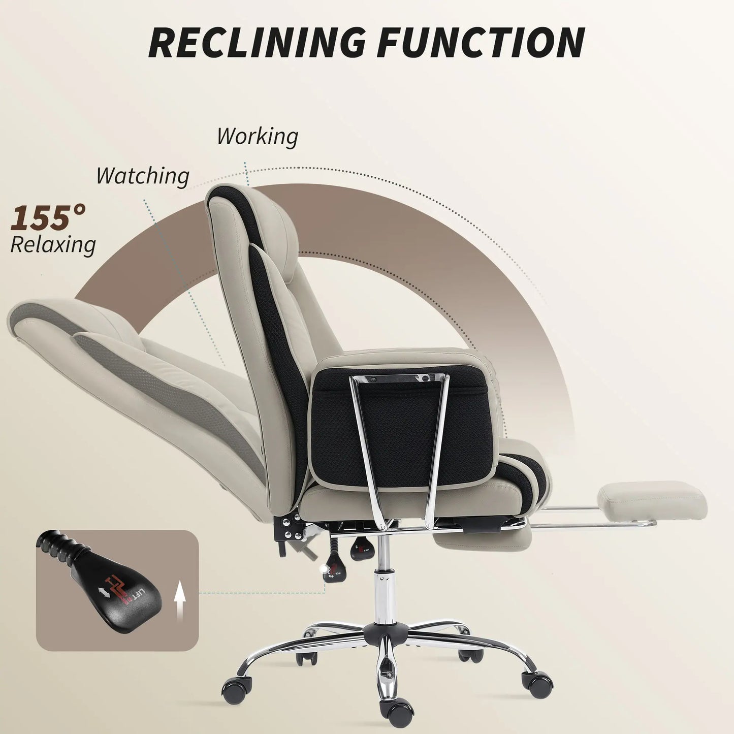 Reclining Office Chair, High Back Executive Desk Chair, PU Leather, Footrest, Swivel Wheels, Grey Executive & Manager Chairs at Gallery Canada