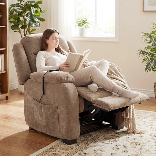 Massage Recliner Chair, Power Recliner, Remote, 2 Memory Positions, Brown Single Sofas Brown at Gallery Canada