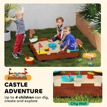 Kids Wooden Sandbox, 4 Colorful Seats, Ground Liner, Brown Sandboxes & Accessories at Gallery Canada