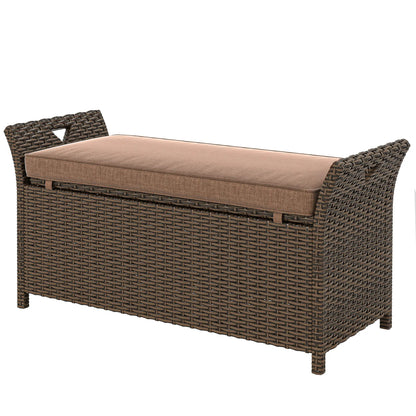 2-In-1 Outdoor Storage Bench, 29 Gallon Wicker Deck Box, Tan Patio Storage Boxes Brown Rattan, Tan Cushion at Gallery Canada