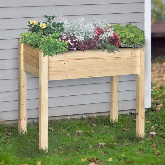 34"x18"x30" Wooden Raised Garden Bed, Elevated Planter Box with Legs, Drainage Holes, Inner Bag for Garden, Natural - Gallery Canada
