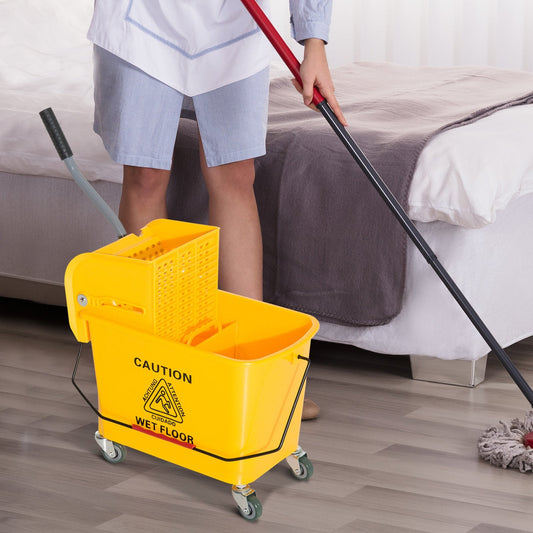 5 Gallon Commercial Mop Bucket with Side Press Wringer on Wheels, Yellow - Gallery Canada