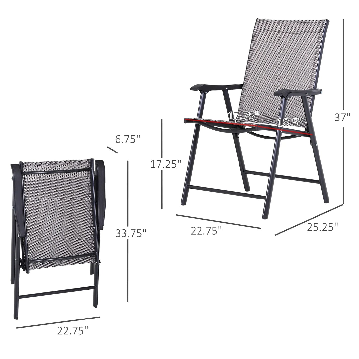 4-Piece Folding Chair Set, Outdoor Furniture with Armrests, Grey Patio Chairs at Gallery Canada