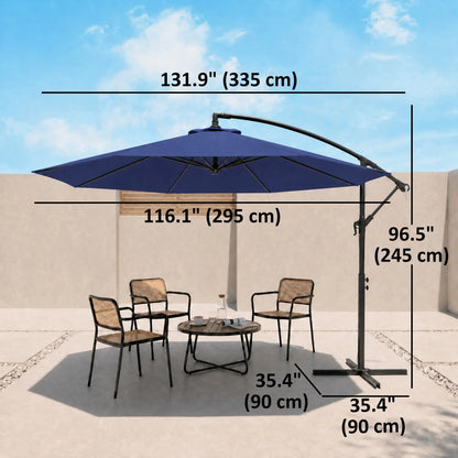 9.7ft Offset Patio Umbrella, 8 Ribs, Crank Handle, Cross Base, Blue Offset Cantilever Umbrellas at Gallery Canada