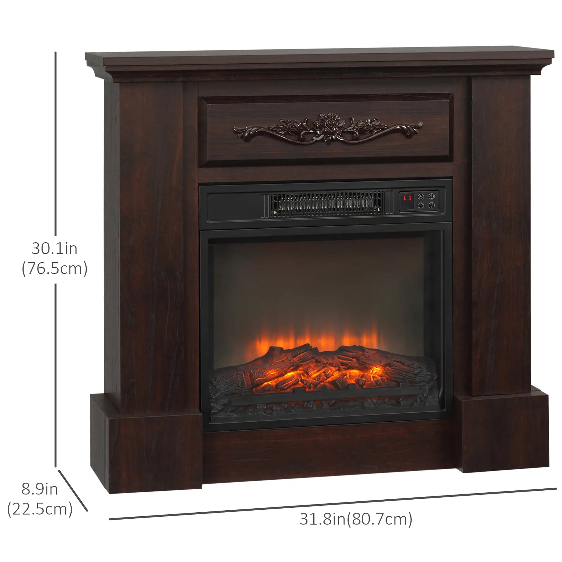 Electric Fireplace with Mantel, Freestanding Heater, 1400W, Brown Electric Fireplaces at Gallery Canada
