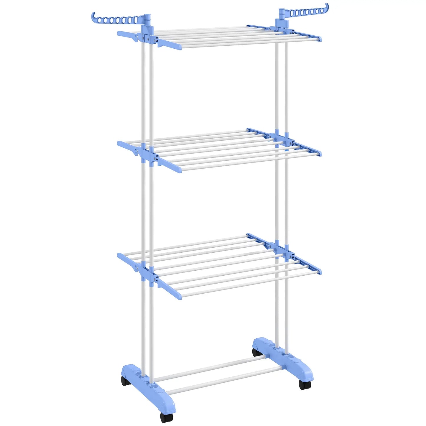 Foldable 4-Tier Steel Clothes Drying Rack, 2 Side Wings, 4 Castors, Indoor Outdoor, Blue Bath Accessories at Gallery Canada