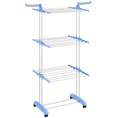 Foldable 4-Tier Steel Clothes Drying Rack, 2 Side Wings, 4 Castors, Indoor Outdoor, Blue Bath Accessories at Gallery Canada