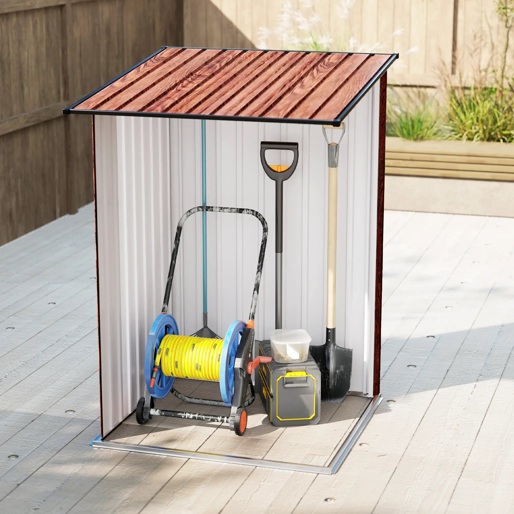 3.3' x 3.4' Lean-To Garden Storage Shed, Galvanized Steel Tool House, Teak Sheds at Gallery Canada