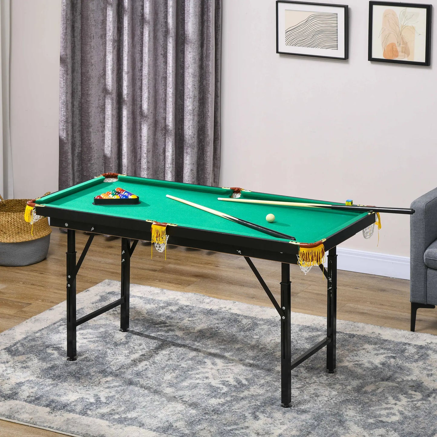 55 Folding Pool Table Set, Adjustable Height, 2 Cues, 16 Balls, Green Game Tables at Gallery Canada