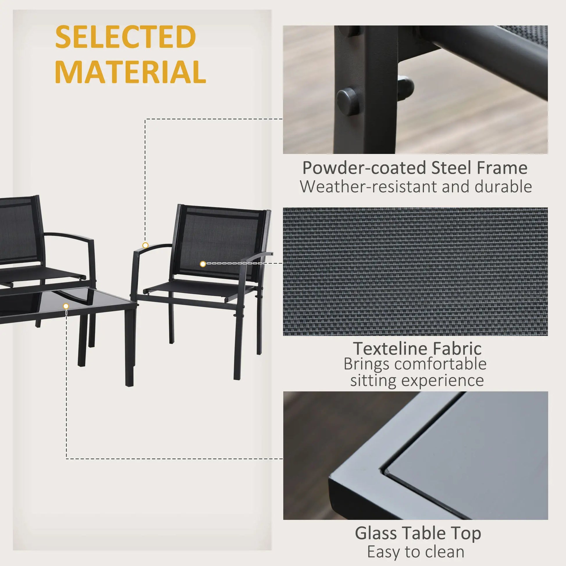 4-Piece Patio Set, Glass Top Coffee Table, Breathable Mesh, Black Patio Furniture Sets at Gallery Canada