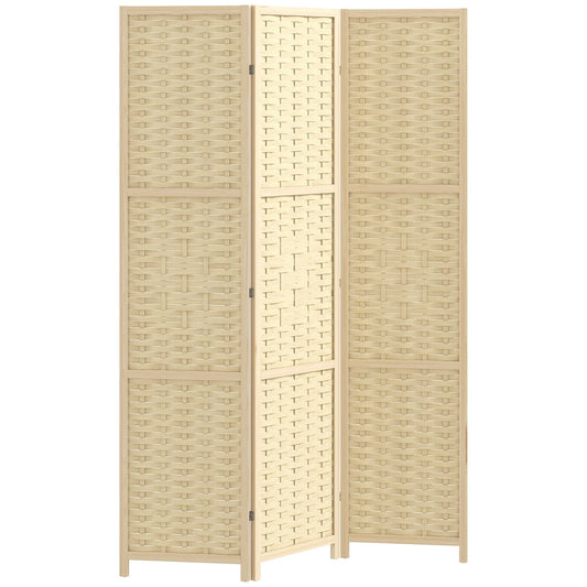 3-Panel Room Divider, 5.6 FT Freestanding Folding Privacy Screen, Natural Wood
