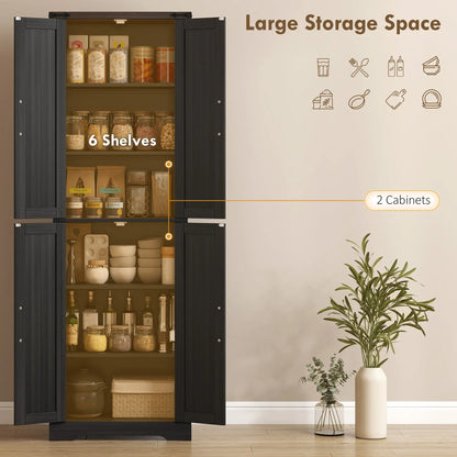 72 Inch Pantry Cabinet, Farmhouse Kitchen Storage with Adjustable Shelves, Black Kitchen Pantry Cabinets at Gallery Canada