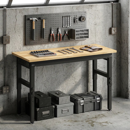 48" Adjustable Workbench, Heavy Duty Work Table with Rubber Wood Top, Power Outlets, Pegboard, 2000 LBS Capacity Tool Organizers at Gallery Canada