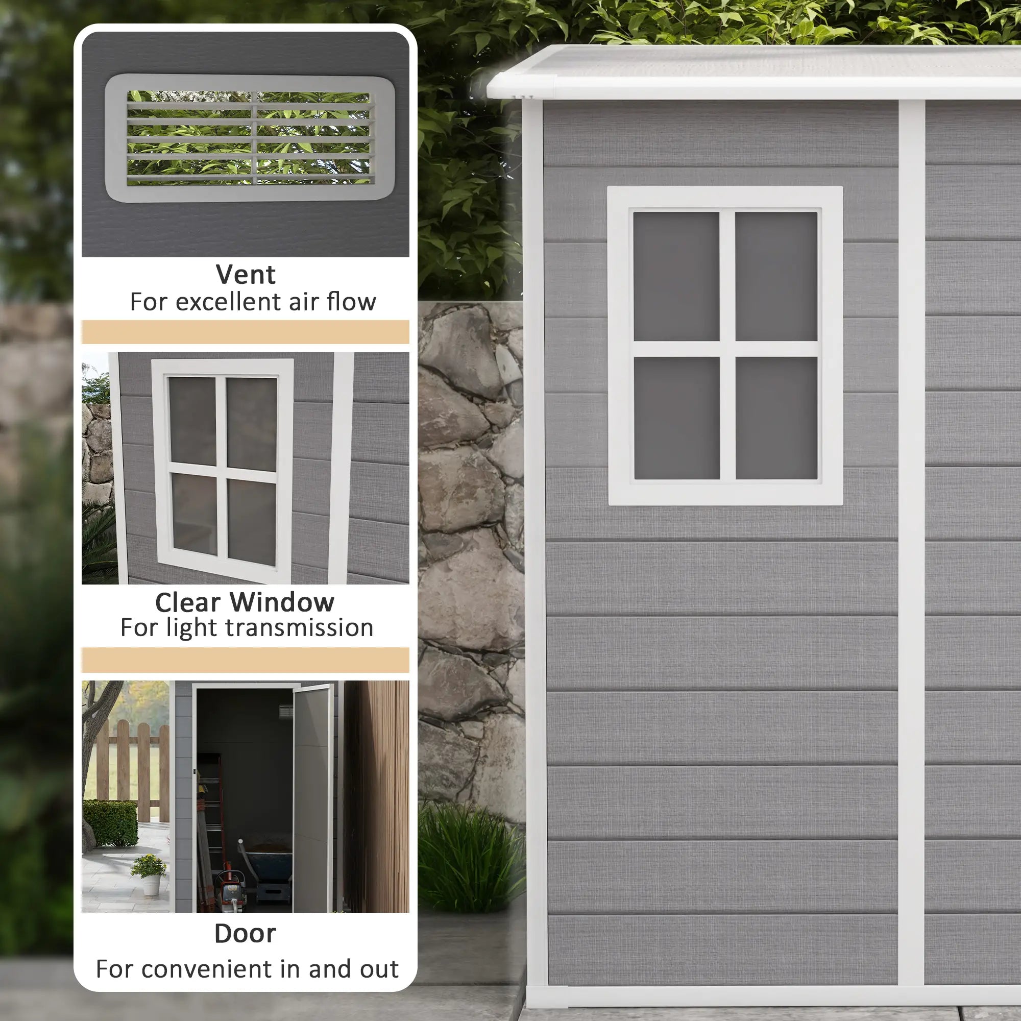 4'x5' Garden Tool Storage Shed, Lean to, Window, Vent, Plastic Roof, Grey Sheds at Gallery Canada
