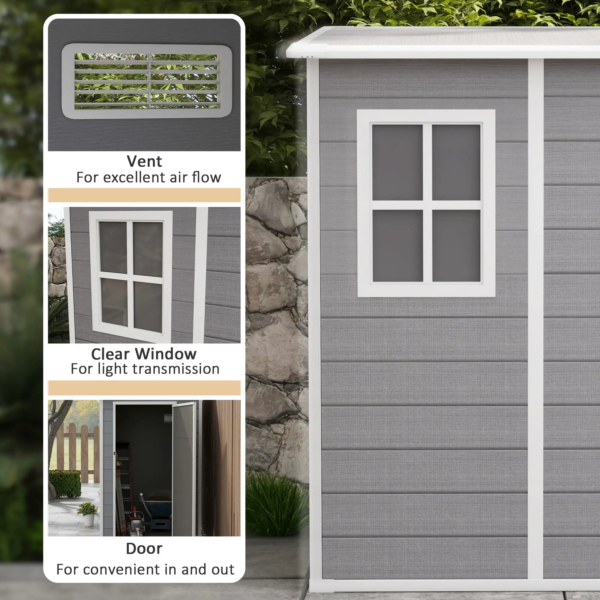 4'x5' Garden Tool Storage Shed, Lean to, Window, Vent, Plastic Roof, Grey Sheds at Gallery Canada