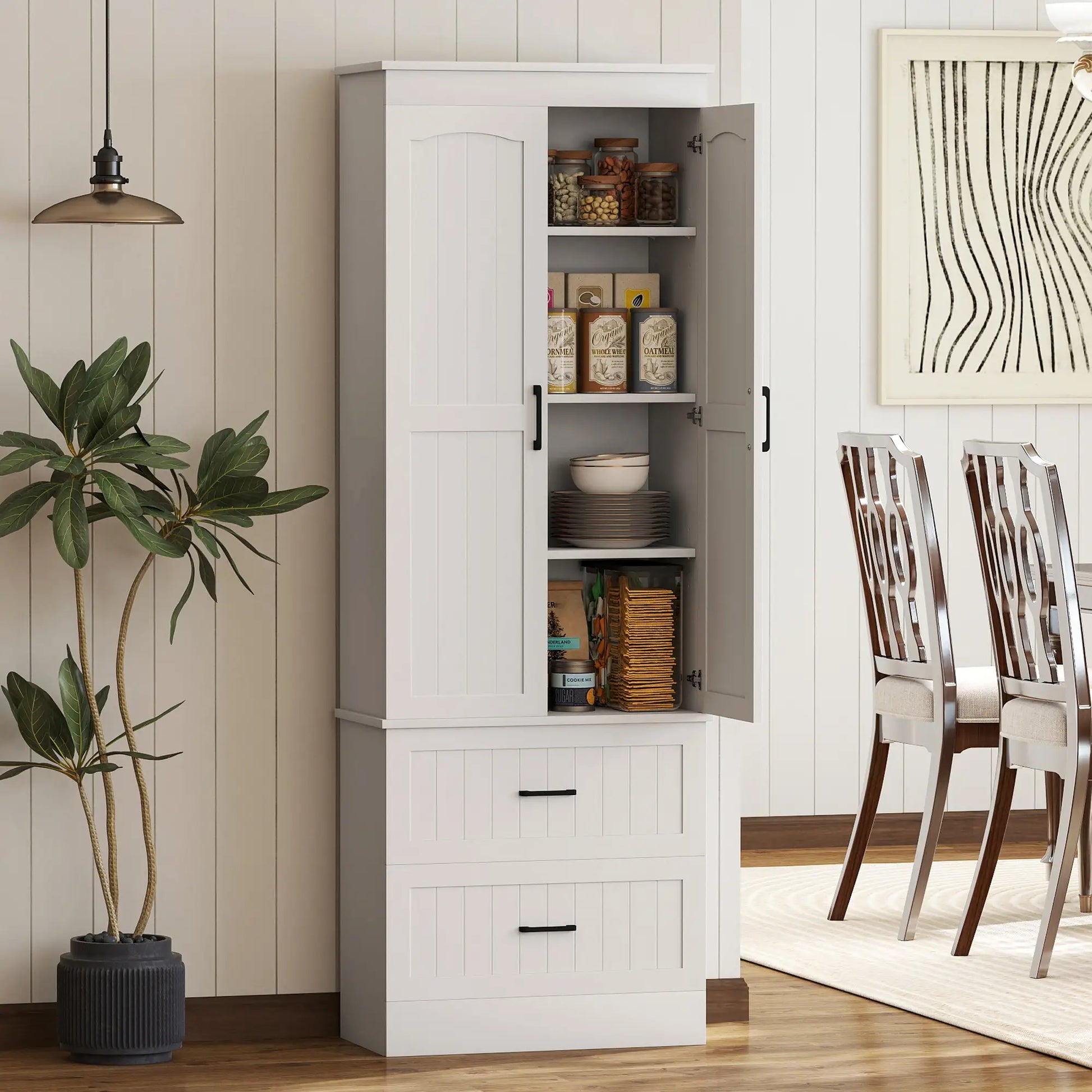 Tall Pantry Cabinet, 67 Inch, Adjustable Shelves, 2 Drawers, White Kitchen Pantry Cabinets at Gallery Canada