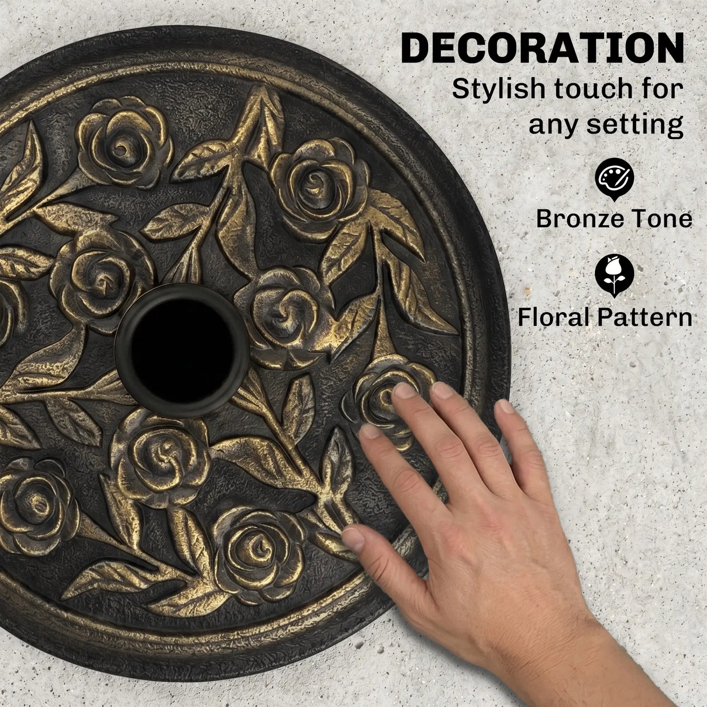 18” Round Patio Umbrella Base, Cast Stone Resin, Bronze Umbrella Bases at Gallery Canada