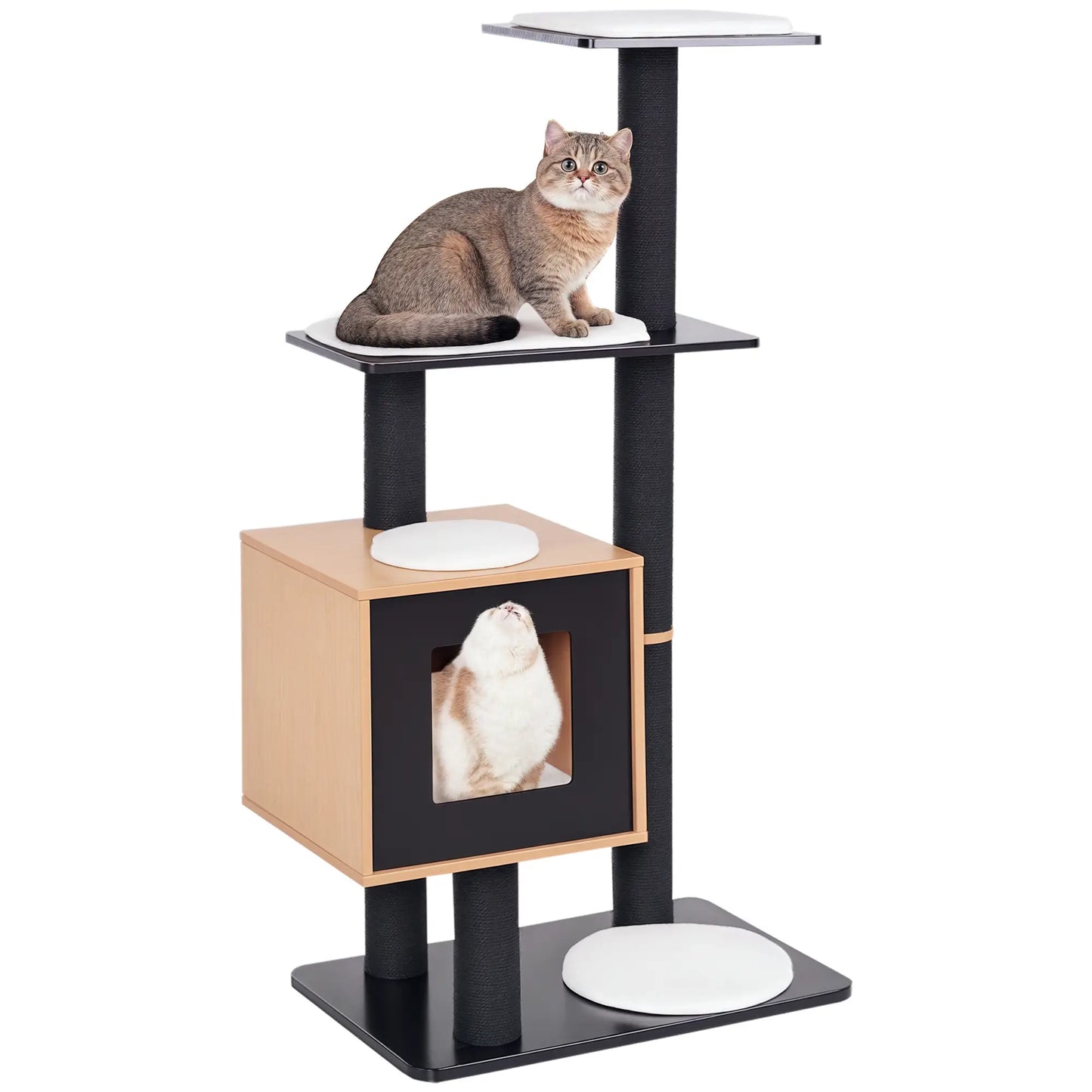 47.2" Cat Tree, Kitten Scratcher, Activity Center, Black Cat Posts Black at Gallery Canada